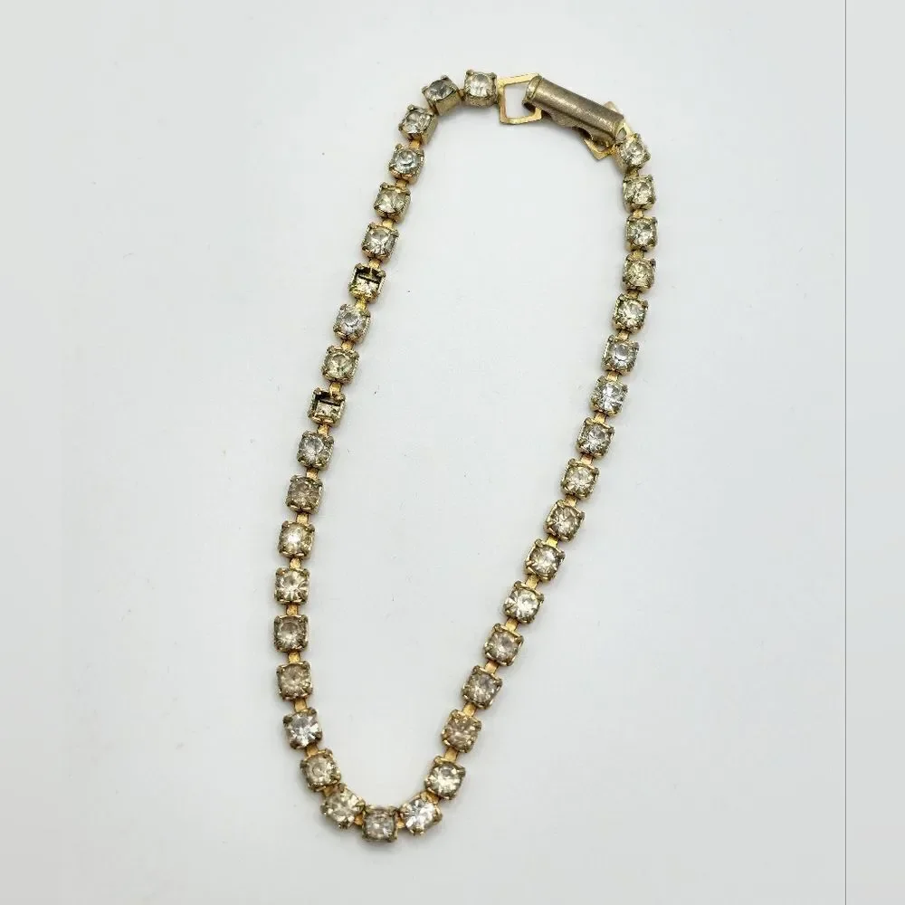 Vintage gold rhinestone prong set tennis bracelet